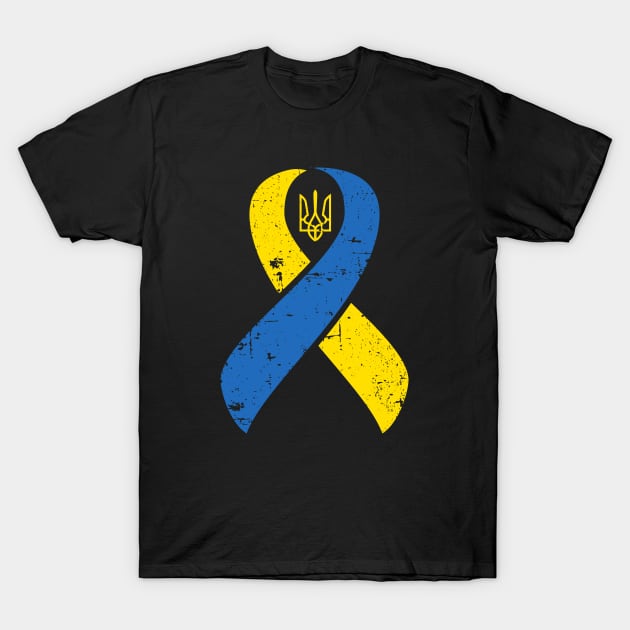 Ukraine Ribbon Ukrainian Pride Love and Unity Distressed Design T-Shirt by hobrath